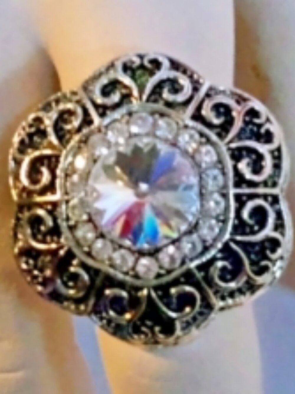 intage Ornate Silver Tone Floral Ring
